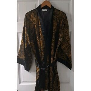 Mens Glendale Made In Japan Open Front Kimono Black Belt  Black Gold 100% Rayon